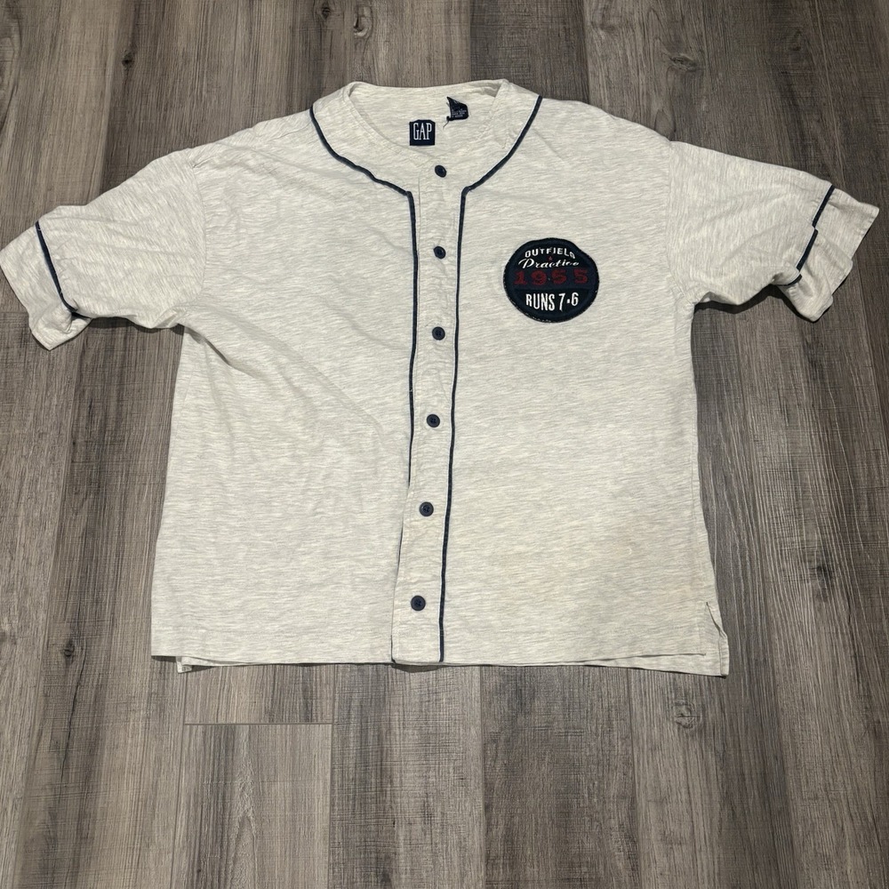 Vintage GAP Baseball Jersey Button Up Shirt Outfield Practice 1955 Mens Small F